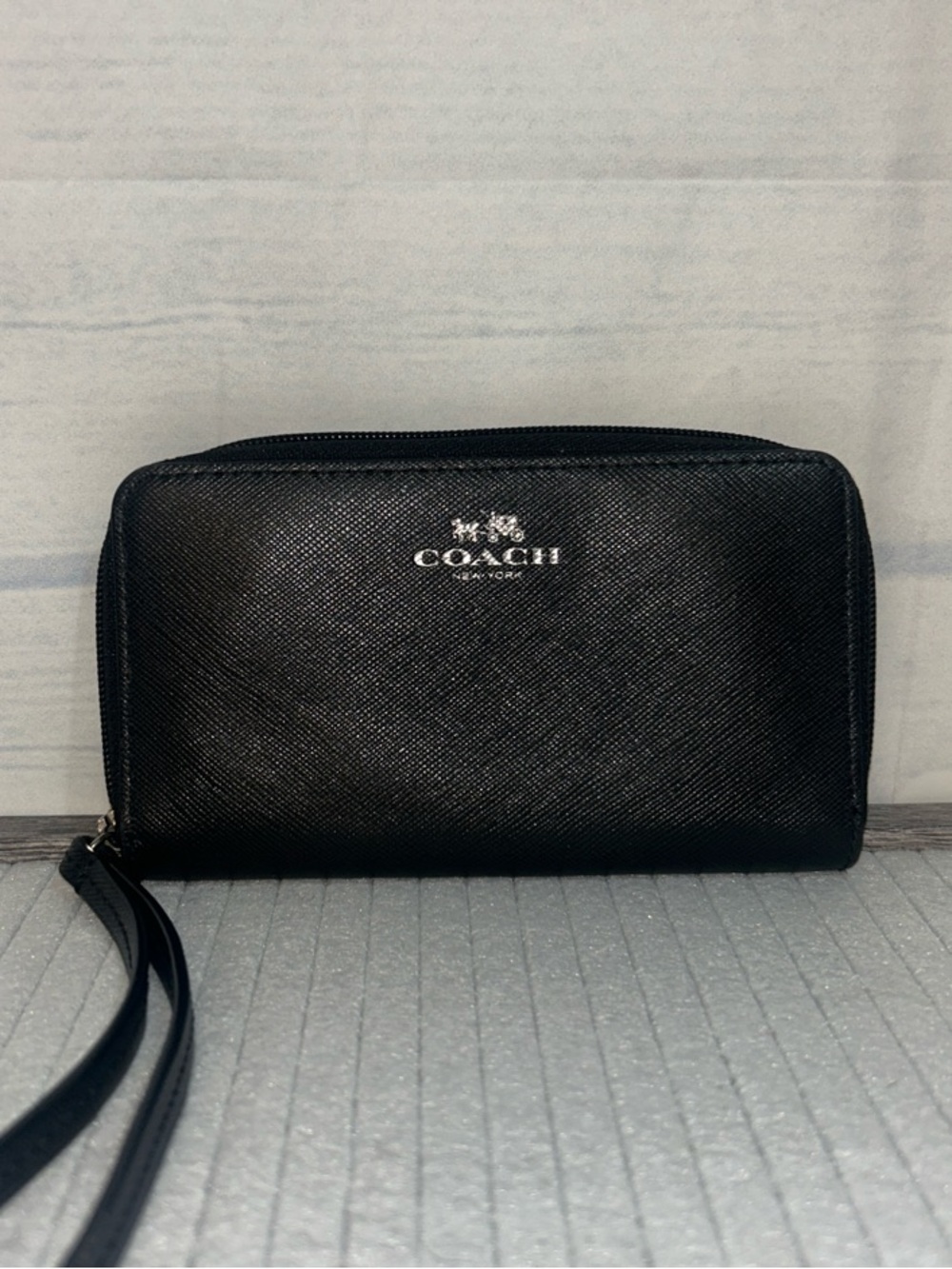 Coach Darcy Black Leather Zip Wristlet Wallet